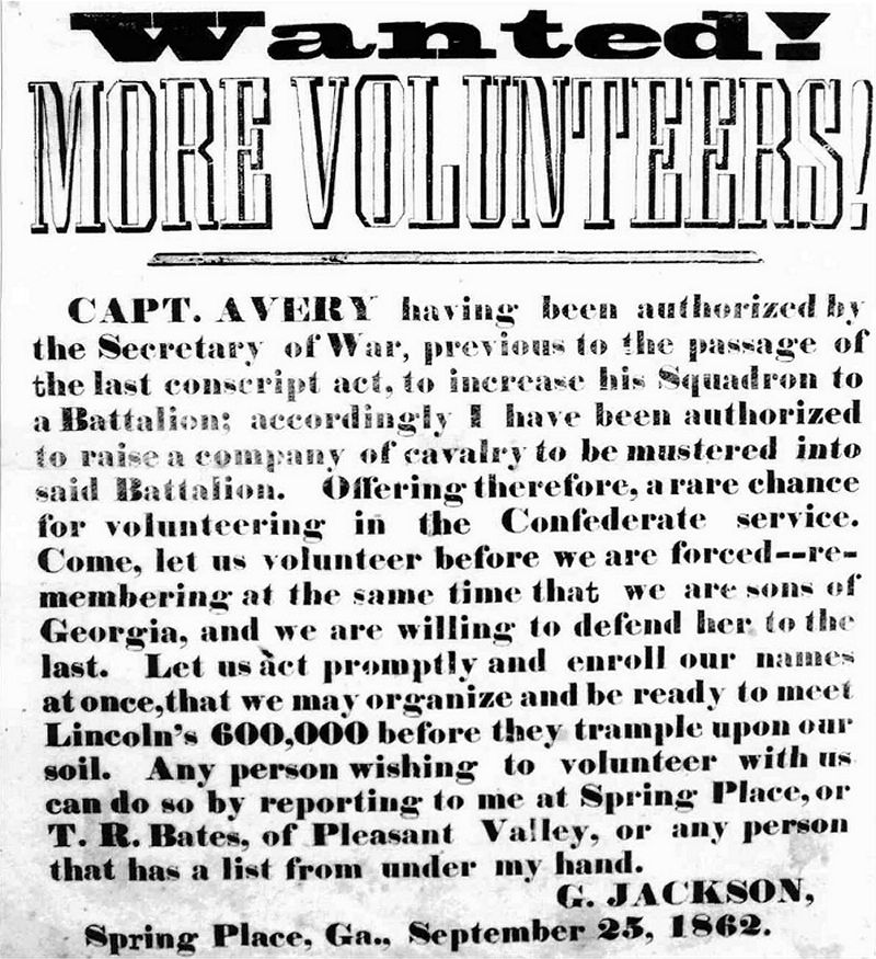 Recruiting Poster, Spring Place, 1862